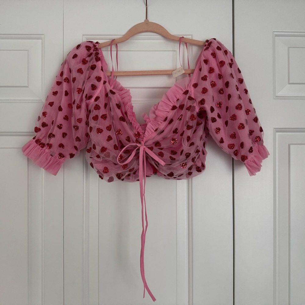 Lirika Matoshi Pink Heart Embellished Blouse